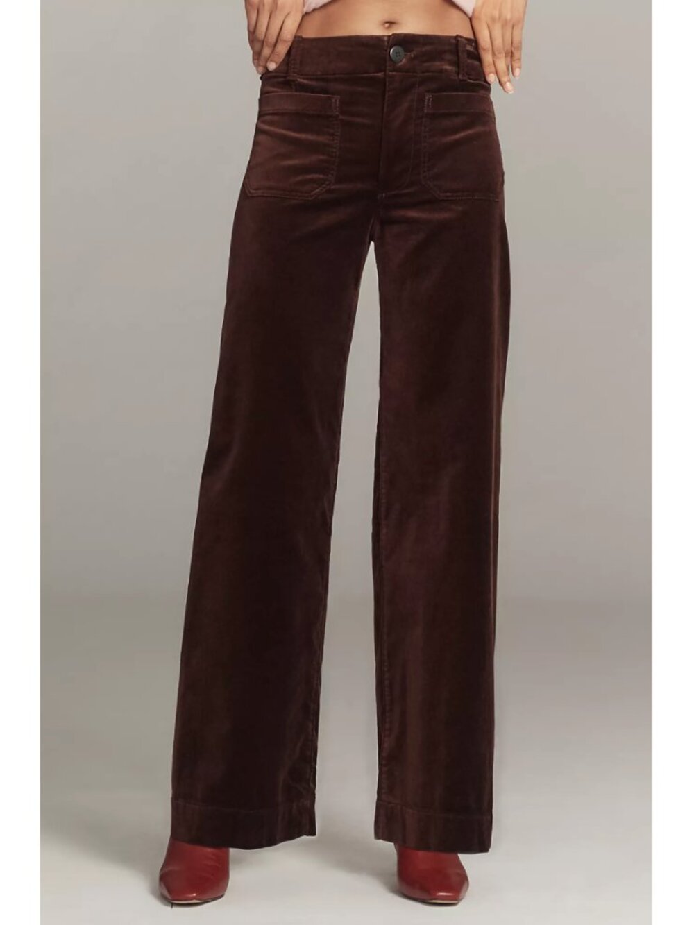 Anthropologie Maeve Colette Dark Brown Velvet Full Length Pants Size 26